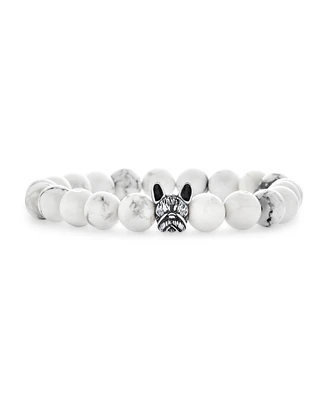 Bling Jewelry Pet Animal Charm Frenchie Dog Boxer Natural White Howlite Bead Stretch French Bulldog Bracelet Oxidized Silver Plated Adjustable