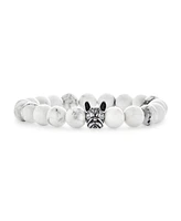 Bling Jewelry Pet Animal Charm Frenchie Dog Boxer Natural White Howlite Bead Stretch French Bulldog Bracelet Oxidized Silver Plated Adjustable