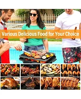Portable Hibachi Grill, Double-sided Cast Iron Grill with Air Regulating Door & Fire Gate, Grate Lifter, Ideal for Outdoor Picnic, Camping & Backyard
