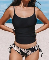 Cupshe Women's Escaping Ruched Tankini Top & Floral High-Waisted Bottoms Set