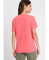 Olsen Women's Embroidered Split V-Neck T-Shirt
