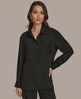 Donna Karan New York Women's Long Sleeve Pinstripe Button-Down Shirt, Regular & Petite