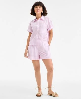 On 34th Womens Cotton Adventure Stripe Short Sleeve Shirt Pull On Shorts Exclusively At Macys