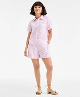 On 34th Womens Cotton Adventure Stripe Short Sleeve Shirt Pull On Shorts Exclusively At Macys