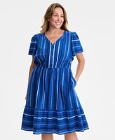 Style & Co Plus Jacquard V-Neck Flutter-Sleeve Dress, Exclusively at Macy's