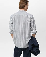 Mango Men's Striped Mandarin-Collar Linen Shirt