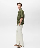 Mango Men's Linen Bowling-Collar Shirt