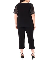 Msk Plus V-Neck Combo Short-Sleeve Evening Top