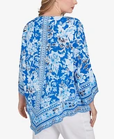 Ruby Rd. Plus Bohemian Batik Floral Border Print Crepe Tunic Top