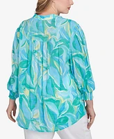 Ruby Rd. Plus Abstract Tropical Silky Button Front Top
