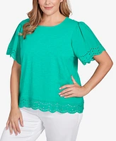 Ruby Rd. Plus Embroidered Sleeve Solid Top