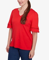 Ruby Rd. Plus Solid Diamond Stitch Short Sleeve Top