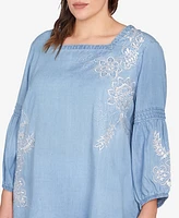 Ruby Rd. Plus Floral Embroidered Tencel Top
