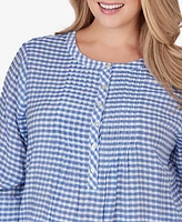 Ruby Rd. Plus Gingham Silky Henley Crew Neck Top