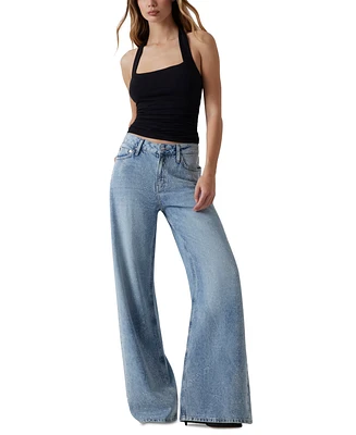 Guess Women's Bellflower Shine & Sequins Wide-Leg Jeans