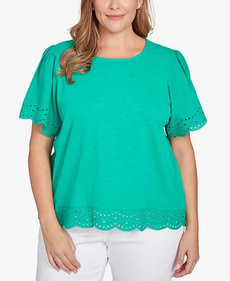 Ruby Rd. Plus Embroidered Sleeve Solid Top