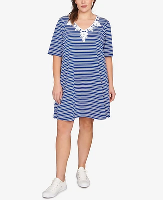 Ruby Rd. Plus Embroidered Stripe Knit Dress