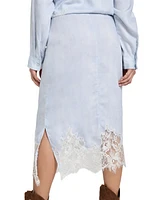 Guess Women's Lana Midi Lace-Trim Denim Skirt