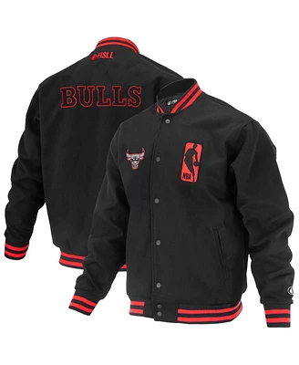 Fisll Men's and Women's Black Chicago Bulls Logo Man Shadow Collection Full-Snap Varsity Jacket