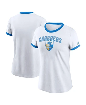 Nike Women's White Los Angeles Chargers Rewind Ringer Tri-Blend T-Shirt