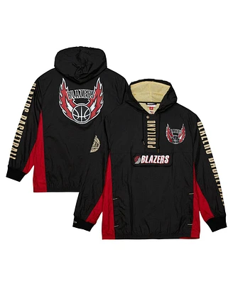 Mitchell & Ness Men's Black Portland Trail Blazers Team Og 2.0 Vintage Logo Anorak Windbreaker Quarter-Zip Jacket
