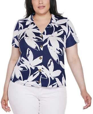 Belldini Plus Floral Button-Front Knit Top