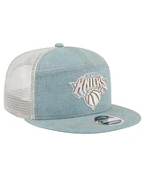 New Era Men's New York Knicks Adventure Denim Split Panel 9FIFTY Snapback Trucker Hat