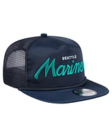 New Era Men's Navy Seattle Mariners Retro Satin Script Golfer Adjustable Hat