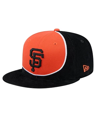 New Era Men's Black/Orange San Francisco Giants Retro Split Corduroy Snapback Hat