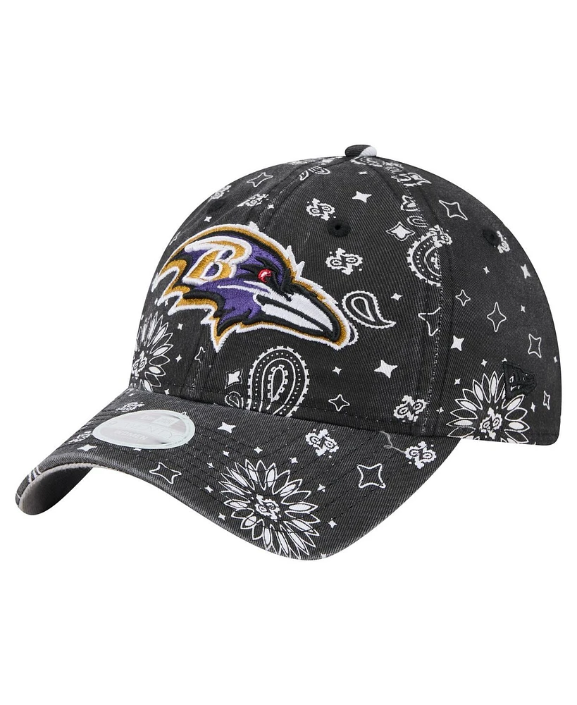New Era Women's Black Baltimore Ravens Paisley 9TWENTY Adjustable Hat