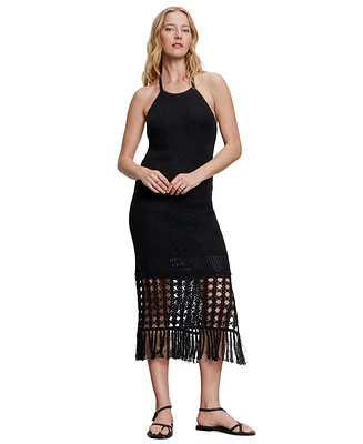 Sanctuary Women's Promenade Cotton Crochet Fringe-Hem Dress