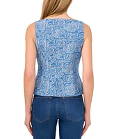CeCe Women's Floral Jacquard Denim Button-Front Vest
