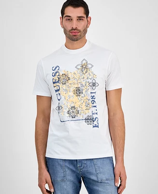 Guess Men's Faded Flower Short Sleeve Logo Graphic T-Shirt
