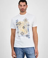 Guess Men's Faded Flower Short Sleeve Logo Graphic T-Shirt