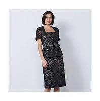 Etcetera Women's Black Floral Lace Skirt Ranunculus