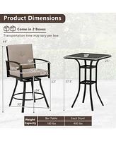 3 Pcs Patio Swivel Bar Set Table and Chairs Set with Soft Cushions & Umbrella Hole