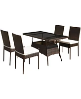 Gymax 5PCS Rattan Patio Dining Table & Chair Set Outdoor Furniture Set w/ Cushion