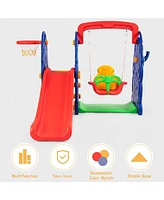 3-in-1 Junior Children Freestanding Design Climber Slide Swing Seat Basketball Hoop