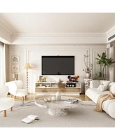 Tv stand with three compartments and three draws, wooden media consoles in white and wood colours, multi-purpose entertainment center