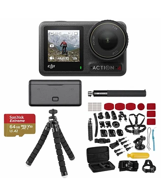 Dji Osmo Action 4 Camera Adventure Combo, Bundle with Froggi Extreme Sport Accessory Kit and 64GB microSDXC Memory Card