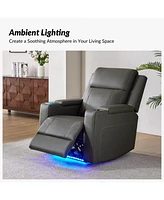 Damaso 35.5" Wide Genuine Leather Dual Motor Power Storage Lighting Recliner with Adjustable Headrest and Seat