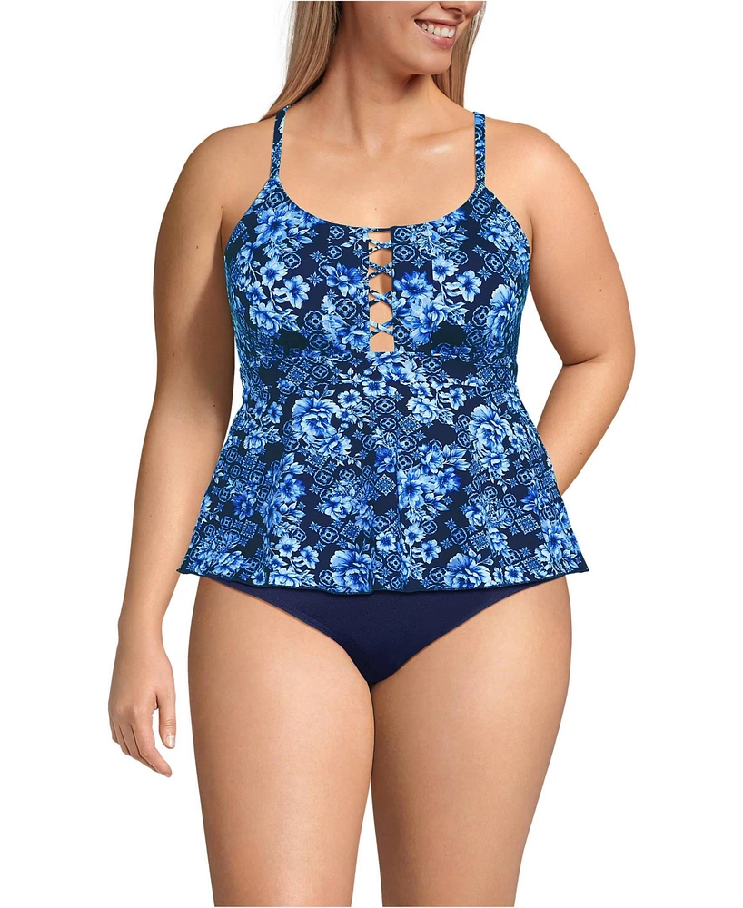 Lands' End Plus Lace-up Flutter Tankini Swimsuit Top