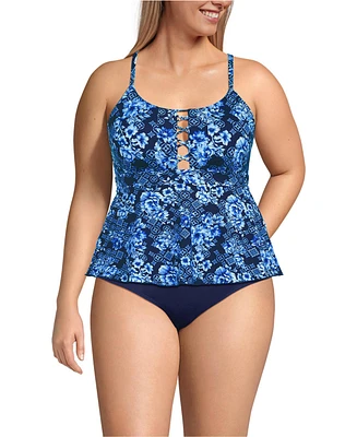 Lands' End Plus Lace-up Flutter Tankini Swimsuit Top