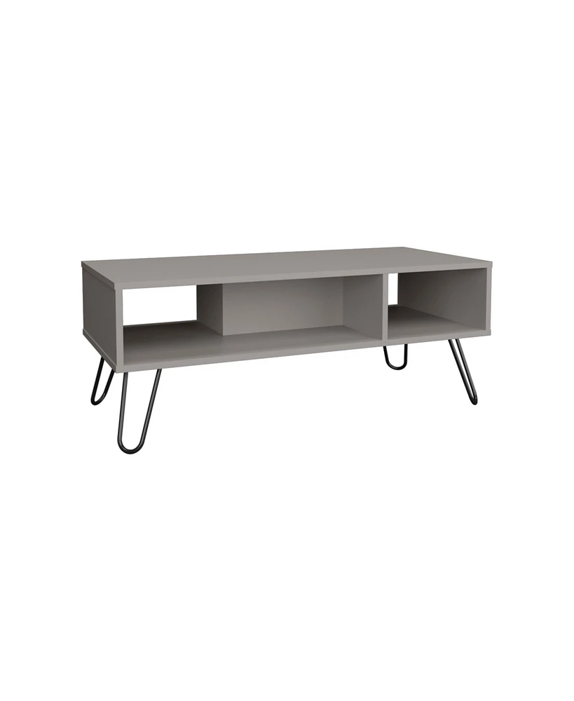 Selma Coffee Table with 4 Legs and 2 Shelves, Taupe