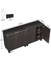 Tribesigns Sideboard Buffet Storage Cabinet Set of 2, Retro Kitchen Sideboard Cabinet with Adjustable Shelves 55" Accent Cabinet with Doors for D