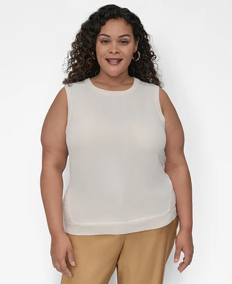 Dkny Plus Size Mix-Media Sleeveless Sweater Top