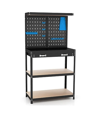 Tool Storage Workbench with Pegboard with 14 Hanging Accessories for Garage