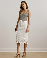 Lauren Ralph Petite Eyelet Denim Midi Skirt