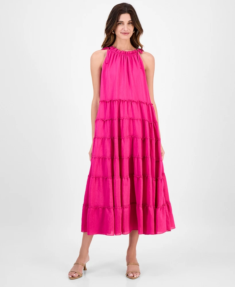 Robbie Bee Women's Tiered Ruffled-Neck Midi Dress