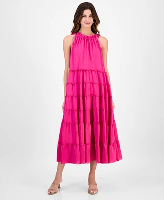 Robbie Bee Women's Tiered Ruffled-Neck Midi Dress